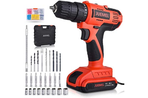 20V Cordless Drill Driver, JUEMEL 100Pcs Accessories Electric Power Drill Set 320 in-lbs Torque