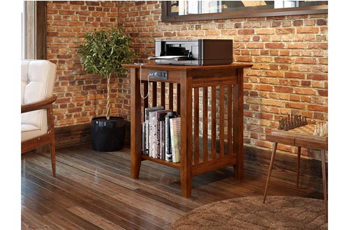 Atlantic Furniture Mission Printer Stand with Charging Station, Walnut