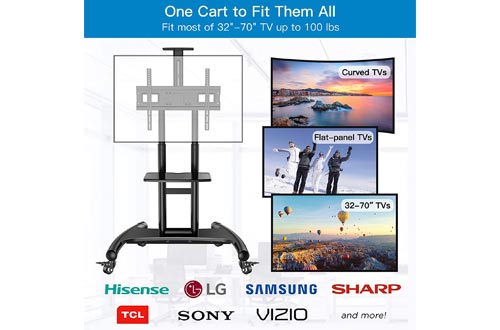 Rolling/Mobile TV Cart with Wheels for 32-70 Inch LCD LED 4K Flat Screen TVs - UL Certificated