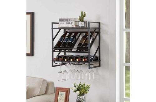 Hombazaar Wall Mounted Wine Rack with Display Shelf