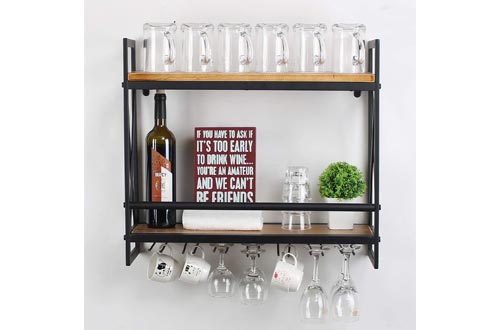 MBQQ Rustic Wall Mounted Wine Racks with 6 Stem Glass Holder