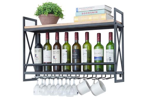 Industrial Wine Racks Wall Mounted with 8 Stem Glass Holder