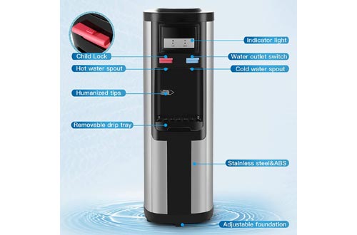 Water Cooler Dispenser 3-5 Gallon Top Loading Stainless Steel Freestanding Compressor Cooling