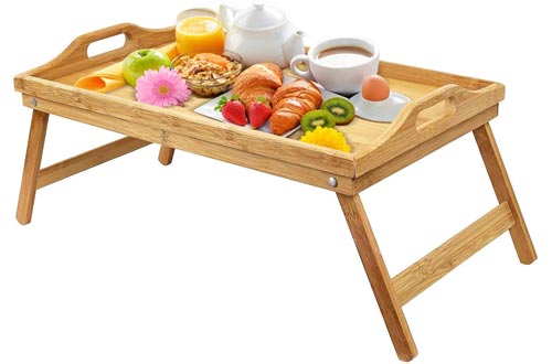 urbenfit Bed Tray Table Bamboo Portable Lightweight Breakfast Serving Trays with Folding Legs