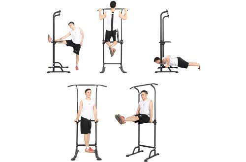 DlandHome Multi-Function Power Tower Adjustable Height Pull Up and Dip Station Strength Training Fitness Workout Station
