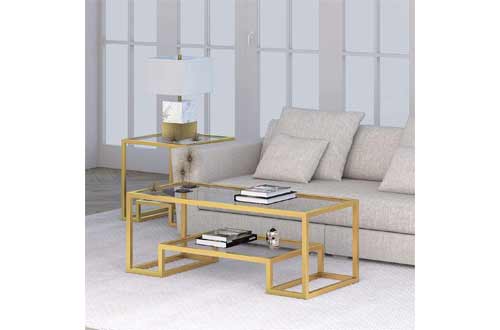  Henn&Hart Modern Geometric-Inspired Glass Coffee Table, One Size, Gold
