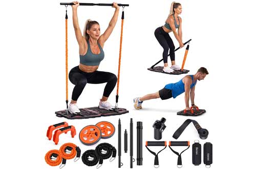 Gonex Portable Home Gym Workout Equipment with 10 Exercise Accessories Ab Roller Wheel