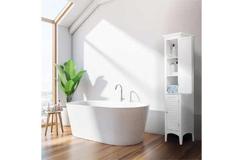 Elegant Home Fashions Glancy Linen Tower Freestanding Cabinet Tall Narrow Bathroom