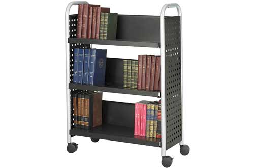 Safco Products Scoot Single-Sided Book Cart Black, Swivel Wheels, 3 Slanted Shelves