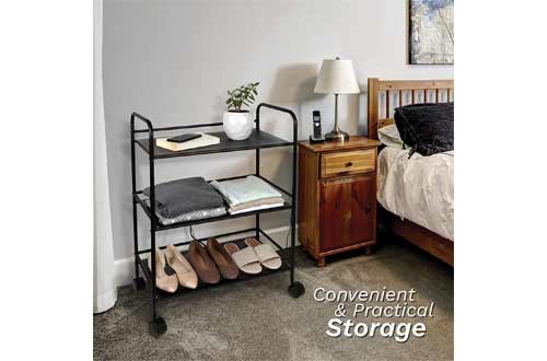 Richards Homewares Rolling Cart Black Shelves with Wheels with Heavy Duty Metal Frame