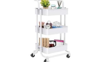 3-Tier Rolling Utility Cart, Multifunctional Metal Organization Storage Cart with 2 Lockable Wheels for Office