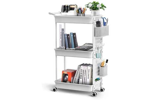  ADOVEL 3 Tier Rolling Cart, Utility Carts with Wheels, Removable Storage with DIY Pegboard