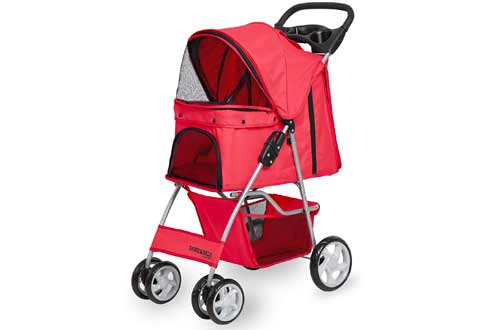 Paws & Pals City Walk N Stride 4 Wheeler Pet Stroller for Dogs and Cats, Scarlet Red