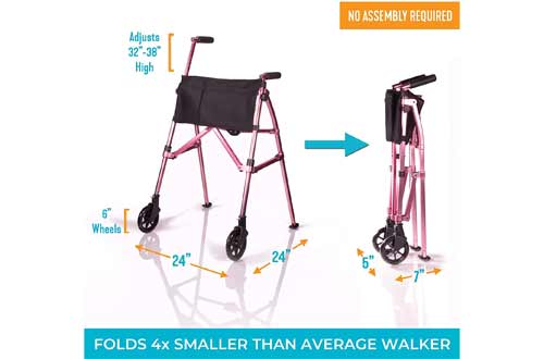 Stander EZ Fold-N-Go Walker, Lightweight Folding Mobility Rolling Walker for Seniors and Adults
