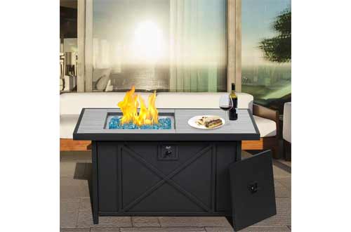 BALI OUTDOORS 42 inch 50,000 BTU Rectangular Propane Gas Fire Pit Table with Fire Glass and Table Lid