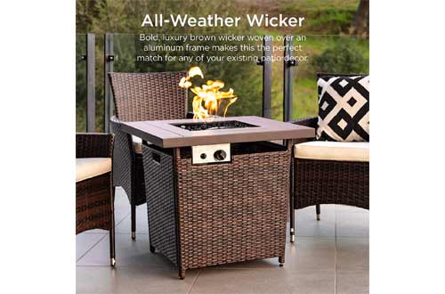 Best Choice Products 28in Fire Pit Table 50,000 BTU Outdoor Wicker Patio Propane Gas w/Faux Wood Tabletop