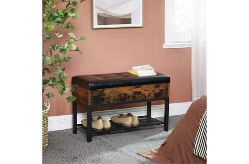 VASAGLE CAPADION Shoe Bench, Padded Bench with Storage Box and Shoe Shelf, Bedroom Stool