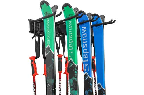 Ski Wall Rack, Holds 4 Pairs of Skis & Skiing Poles or Snowboard