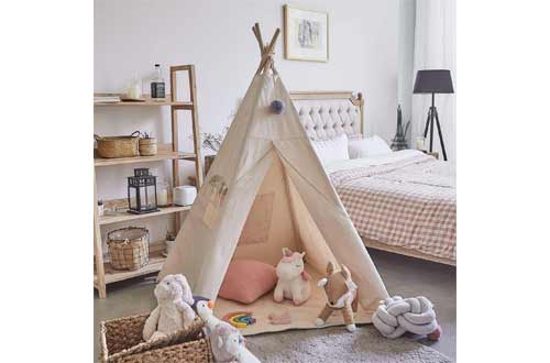 Avrsol Teepee Tent for Kids Foldable Teepee Play Tent Natural Cotton Canvas Children Teepee for Girl Boy