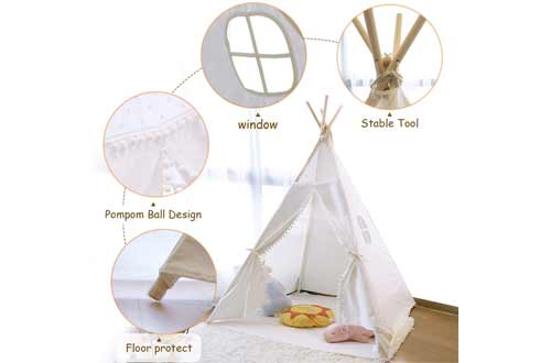 JoyNote Teepee Tent for Kids Indoor Tents with Mat, Inner Pocket