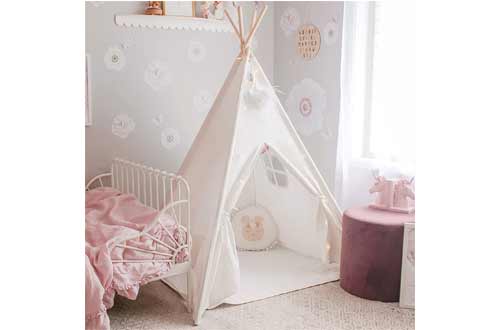 Kids Teepee Tent with Mat & Light String& Carry Case- Kids Foldable Play Tent for Indoor Outdoor