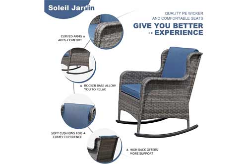 Soleil Jardin Outdoor Resin Wicker Rocking Chair with Cushions