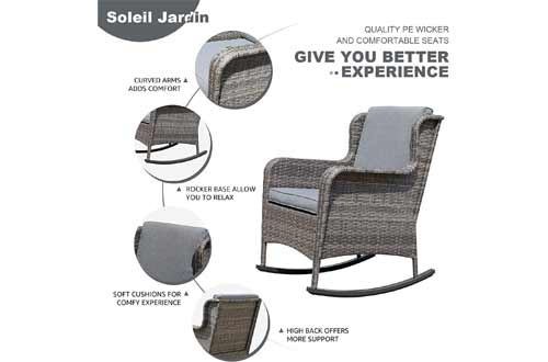 Soleil Jardin Outdoor Resin Wicker Rocking Chair with Cushions