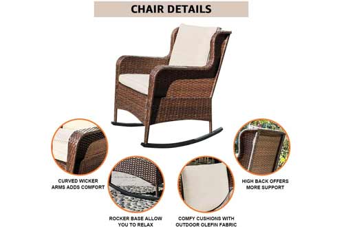 SUNSITT Outdoor Resin Wicker Rocking Chair with Olefin Cushions